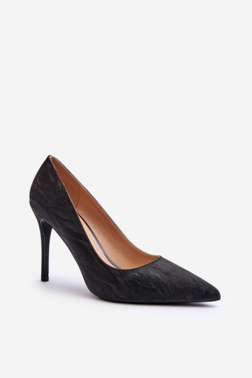Schuhe mit hohen Absätzen, verziert mit glänzendem Schwarz in der Farbe Klonisa 2