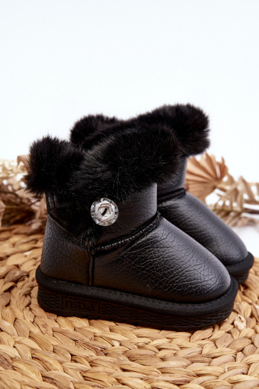 Gewärmte Schneestiefel mit Fell in der Farbe Schwarz Bessie