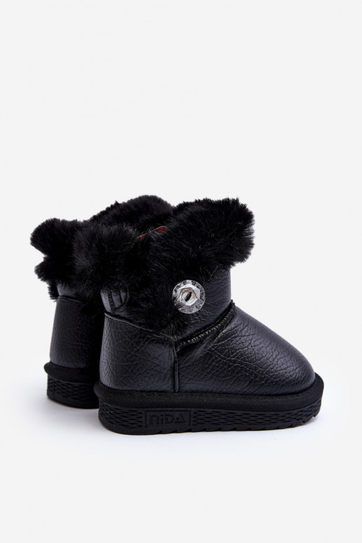 Gewärmte Schneestiefel mit Fell in der Farbe Schwarz Bessie