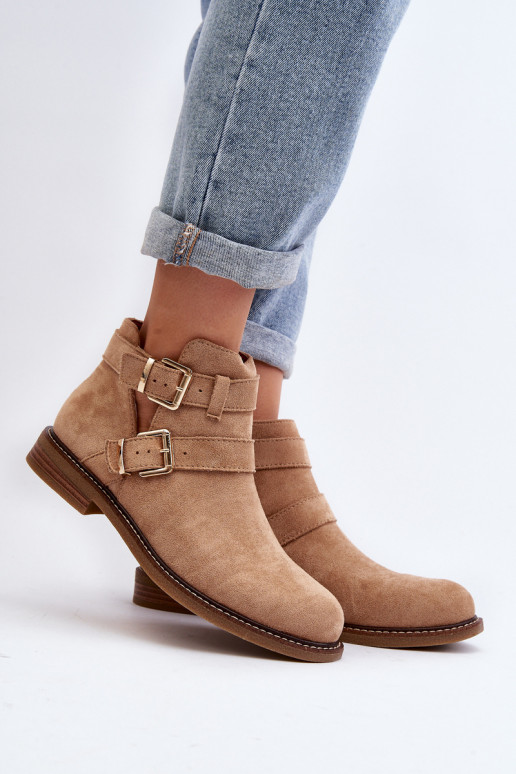 Stiefel mit weitem Absatz und Streifen in Beige von Melviana