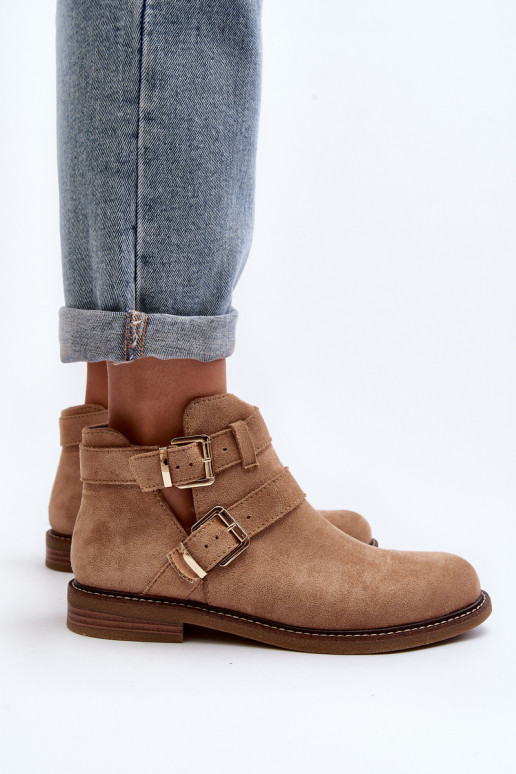 Stiefel mit weitem Absatz und Streifen in Beige von Melviana