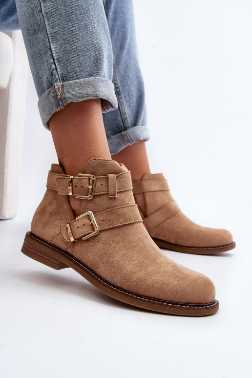 Stiefel mit weitem Absatz und Streifen in Beige von Melviana