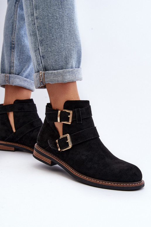 Stiefel mit weitem Absatz und Streifen in Schwarz von Melviana