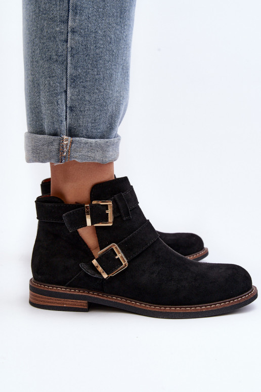 Stiefel mit weitem Absatz und Streifen in Schwarz von Melviana