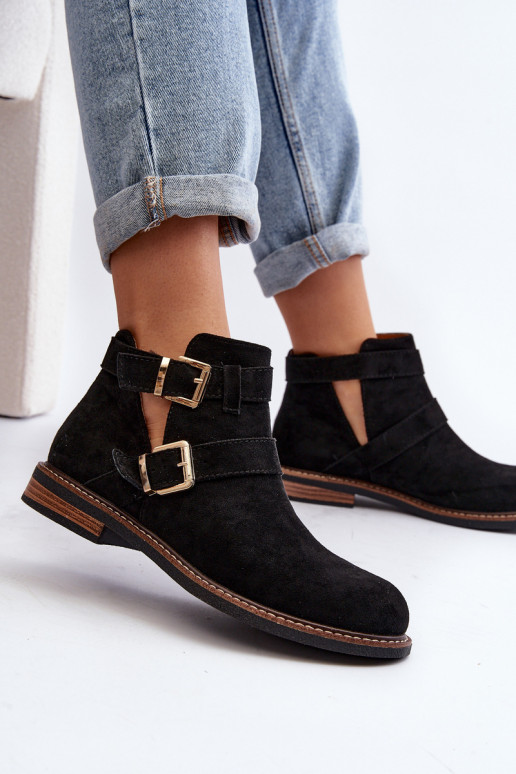 Stiefel mit weitem Absatz und Streifen in Schwarz von Melviana