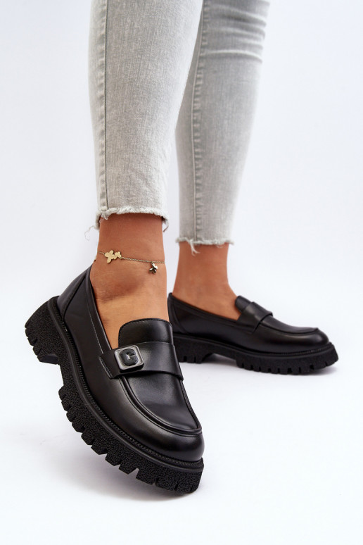 Damenmokassins mit Riemen in der Farbe Schwarz Flanila Damenmokassins mit Riemen in der Farbe Schwarz Flanila