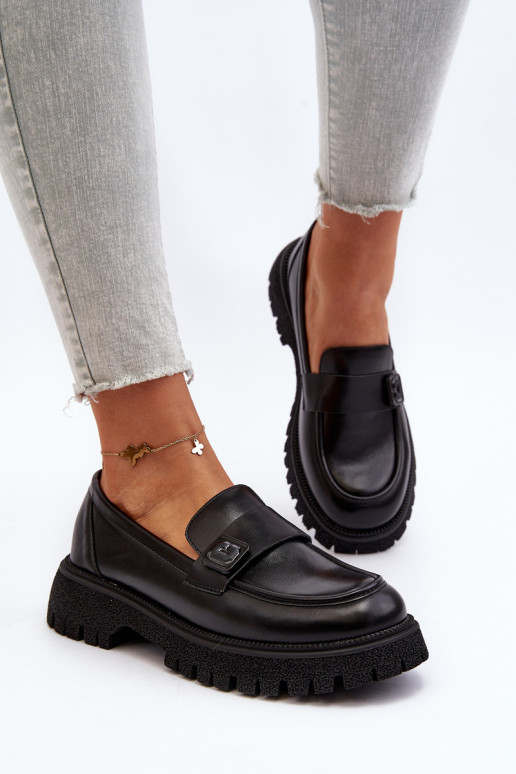Damenmokassins mit Riemen in der Farbe Schwarz Flanila Damenmokassins mit Riemen in der Farbe Schwarz Flanila
