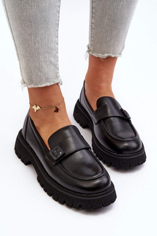 Damenmokassins mit Riemen in der Farbe Schwarz Flanila Damenmokassins mit Riemen in der Farbe Schwarz Flanila