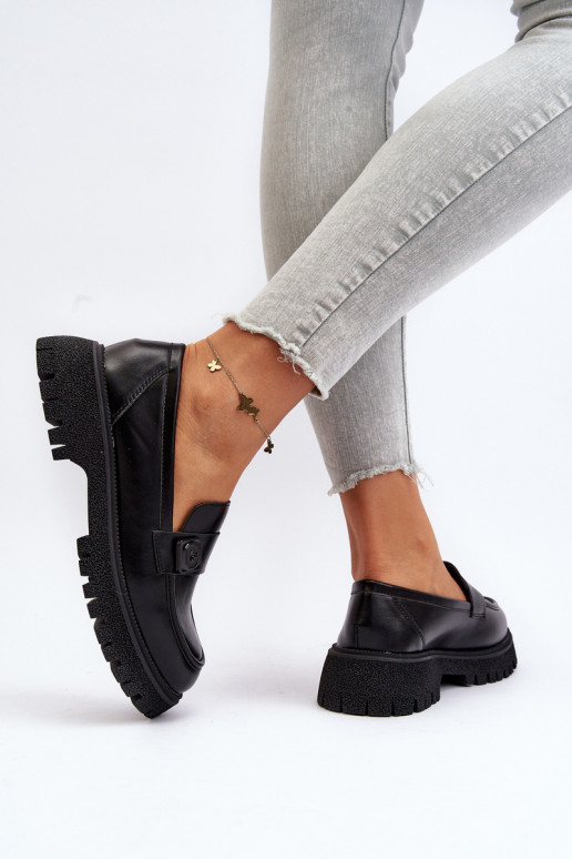 Damenmokassins mit Riemen in der Farbe Schwarz Flanila Damenmokassins mit Riemen in der Farbe Schwarz Flanila