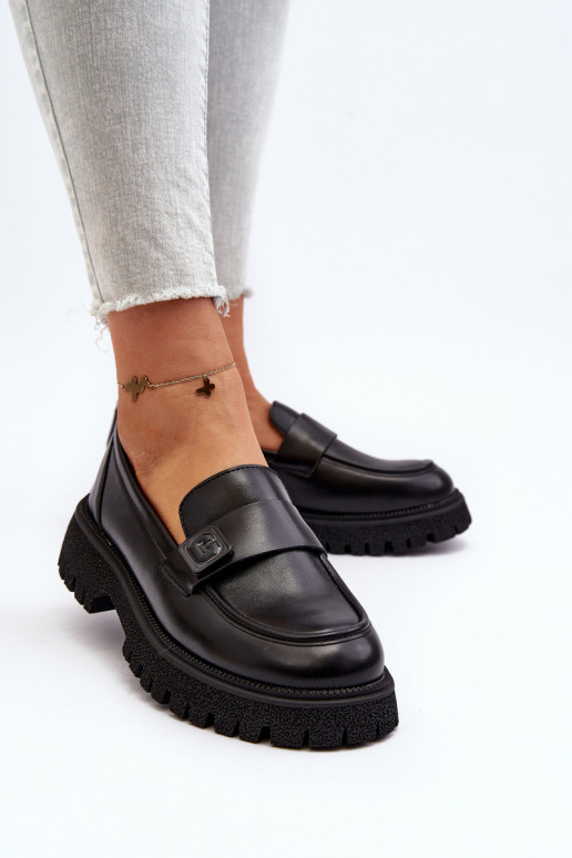 Damenmokassins mit Riemen in der Farbe Schwarz Flanila Damenmokassins mit Riemen in der Farbe Schwarz Flanila