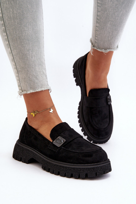 Damenmokassins mit Riemen in der Farbe Schwarz Flanila