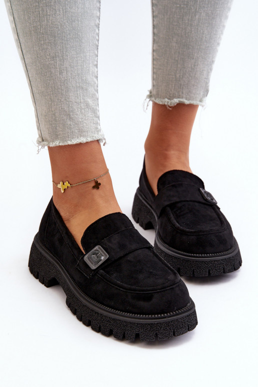 Damenmokassins mit Riemen in der Farbe Schwarz Flanila