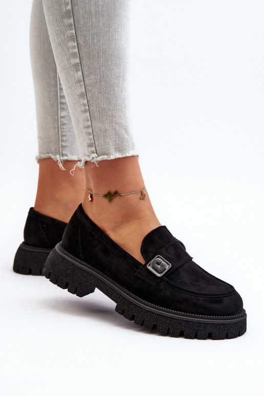 Damenmokassins mit Riemen in der Farbe Schwarz Flanila