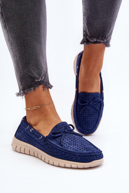 Damen-Mokassins mit Bändern in Navy Reece Damen-Mokassins mit Bändern in Navy Reece