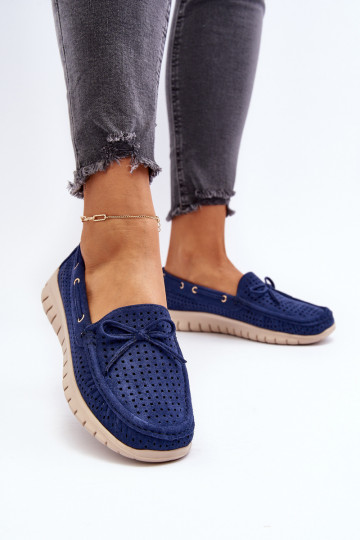 Damen-Mokassins mit Bändern in Navy Reece 2