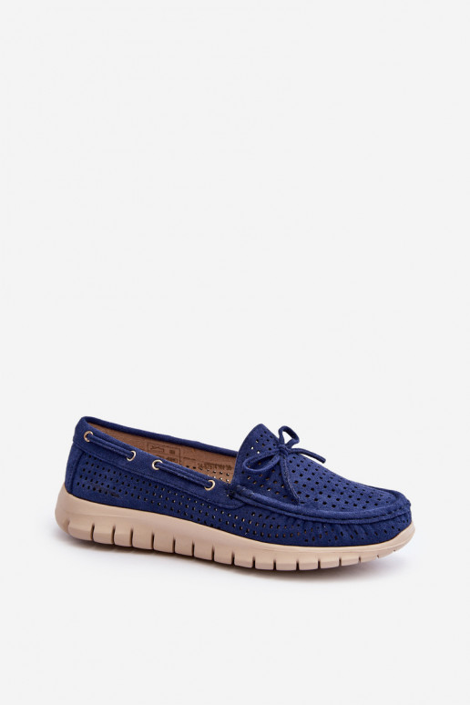 Damen-Mokassins mit Bändern in Navy Reece Damen-Mokassins mit Bändern in Navy Reece