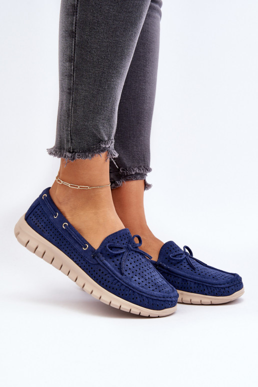 Damen-Mokassins mit Bändern in Navy Reece Damen-Mokassins mit Bändern in Navy Reece