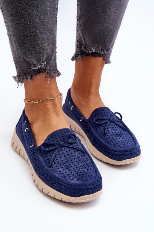 Damen-Mokassins mit Bändern in Navy Reece Damen-Mokassins mit Bändern in Navy Reece
