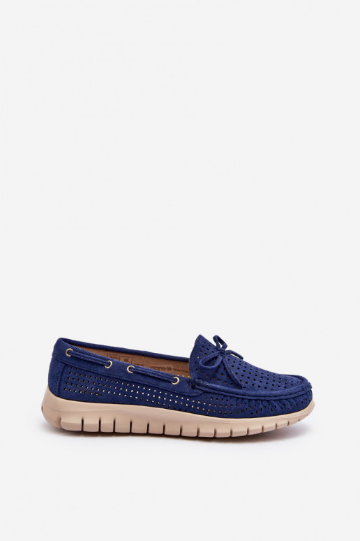 Damen-Mokassins mit Bändern in Navy Reece