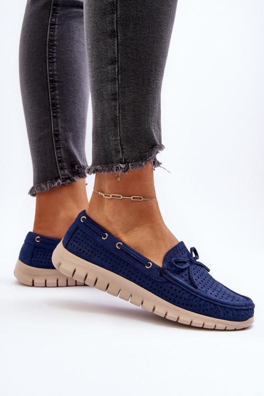 Damen-Mokassins mit Bändern in Navy Reece Damen-Mokassins mit Bändern in Navy Reece