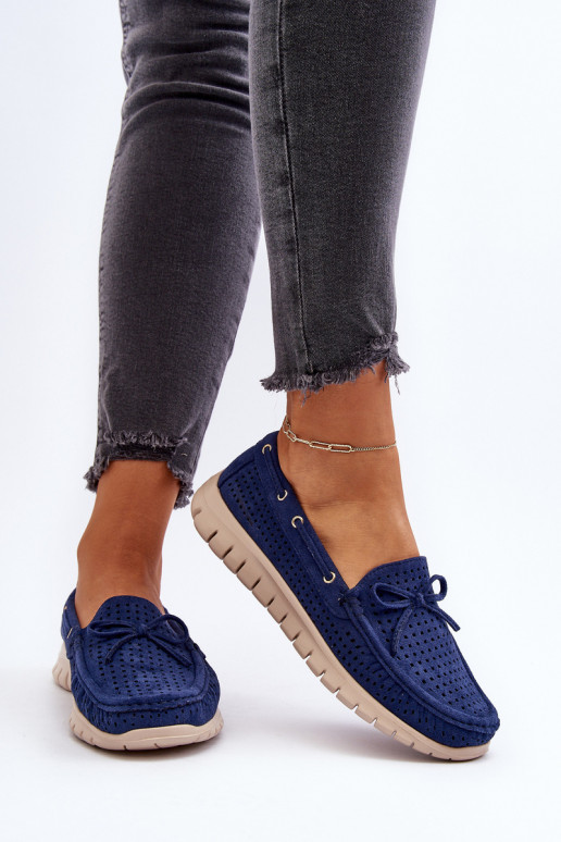 Damen-Mokassins mit Bändern in Navy Reece
