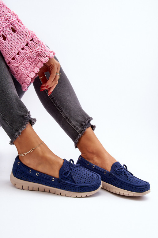 Damen-Mokassins mit Bändern in Navy Reece