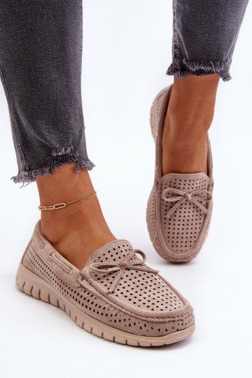 Damenmokassins mit Bändern in Beige Reece