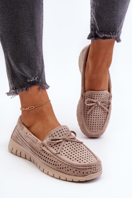 Damenmokassins mit Bändern in Beige Reece