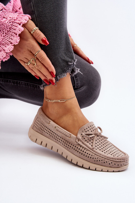 Damenmokassins mit Bändern in Beige Reece Damenmokassins mit Bändern in Beige Reece