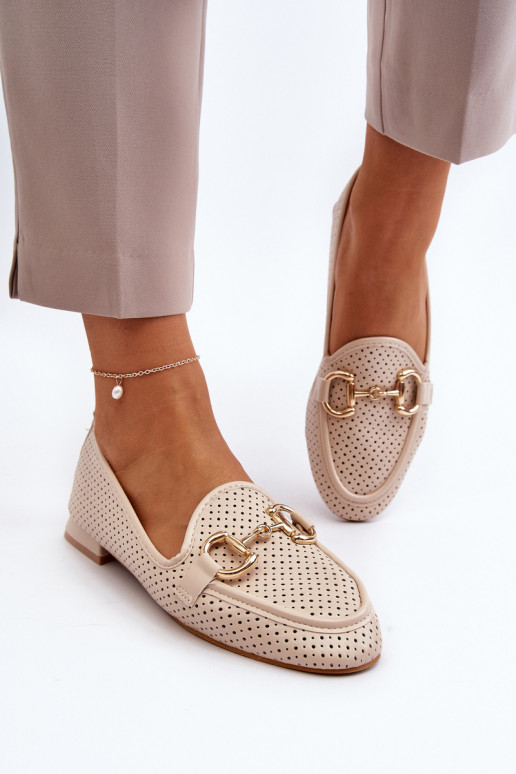 Damen-Mokassins mit breiten Absätzen und Ornamenten in Beige von Iluvana Damen-Mokassins mit breiten Absätzen und Ornamenten in Beige von Iluvana