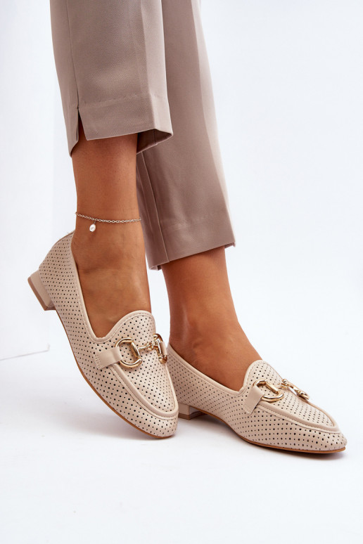 Damen-Mokassins mit breiten Absätzen und Ornamenten in Beige von Iluvana Damen-Mokassins mit breiten Absätzen und Ornamenten in Beige von Iluvana