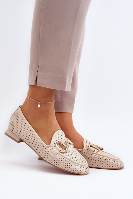 Damen-Mokassins mit breiten Absätzen und Ornamenten in Beige von Iluvana Damen-Mokassins mit breiten Absätzen und Ornamenten in Beige von Iluvana