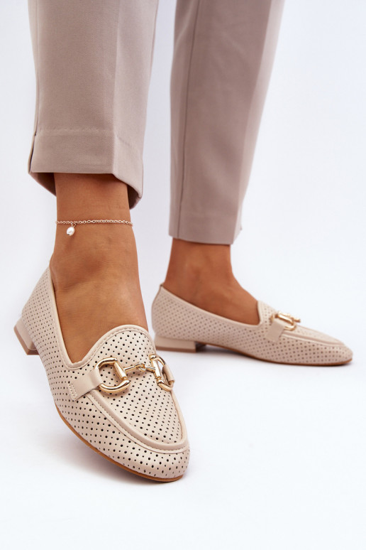 Damen-Mokassins mit breiten Absätzen und Ornamenten in Beige von Iluvana Damen-Mokassins mit breiten Absätzen und Ornamenten in Beige von Iluvana