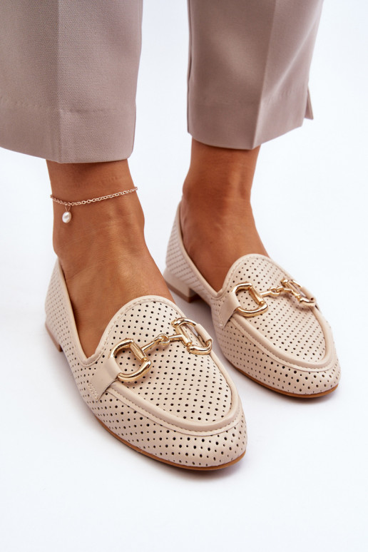 Damen-Mokassins mit breiten Absätzen und Ornamenten in Beige von Iluvana Damen-Mokassins mit breiten Absätzen und Ornamenten in Beige von Iluvana
