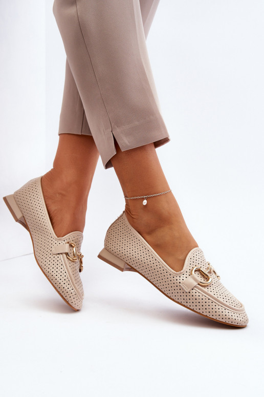 Damen-Mokassins mit breiten Absätzen und Ornamenten in Beige von Iluvana Damen-Mokassins mit breiten Absätzen und Ornamenten in Beige von Iluvana