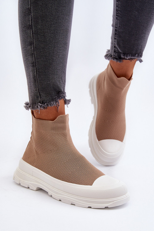 Braune Ilanae-Stiefeletten für Damen mit sockenartiger Innensohle