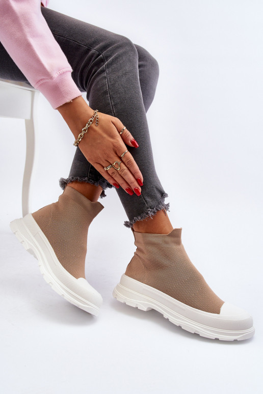 Braune Ilanae-Stiefeletten für Damen mit sockenartiger Innensohle Braune Ilanae-Stiefeletten für Damen mit sockenartiger Innensohle