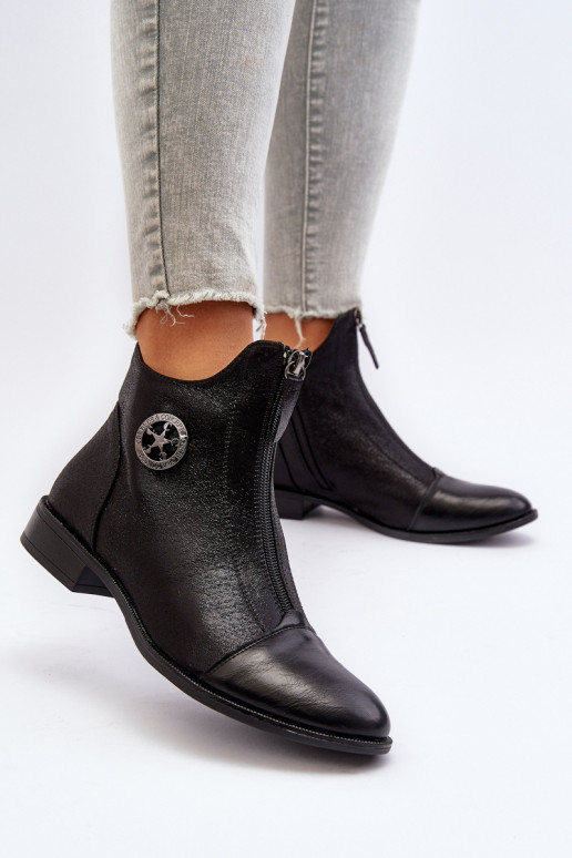 Stiefel mit breiten Absätzen und Reißverschlüssen aus schwarzem Loratie Stiefel mit breiten Absätzen und Reißverschlüssen aus schwarzem Loratie