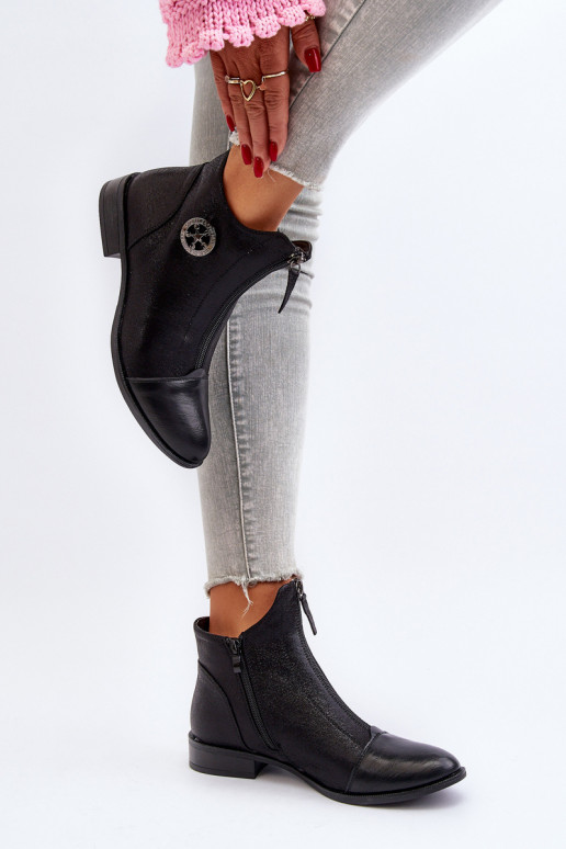 Stiefel mit breiten Absätzen und Reißverschlüssen aus schwarzem Loratie Stiefel mit breiten Absätzen und Reißverschlüssen aus schwarzem Loratie