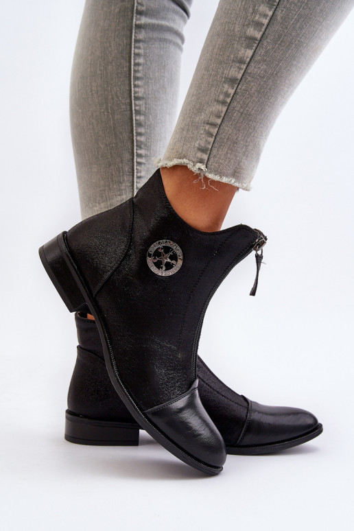 Stiefel mit breiten Absätzen und Reißverschlüssen aus schwarzem Loratie Stiefel mit breiten Absätzen und Reißverschlüssen aus schwarzem Loratie