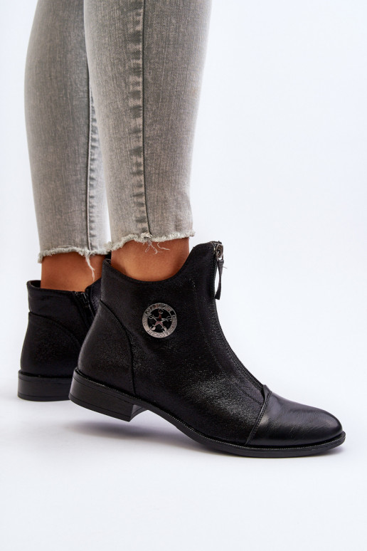 Stiefel mit breiten Absätzen und Reißverschlüssen aus schwarzem Loratie Stiefel mit breiten Absätzen und Reißverschlüssen aus schwarzem Loratie