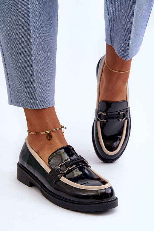 Damen Lackschuhe Mokassins S.Barski HY336A schwarze Farbe