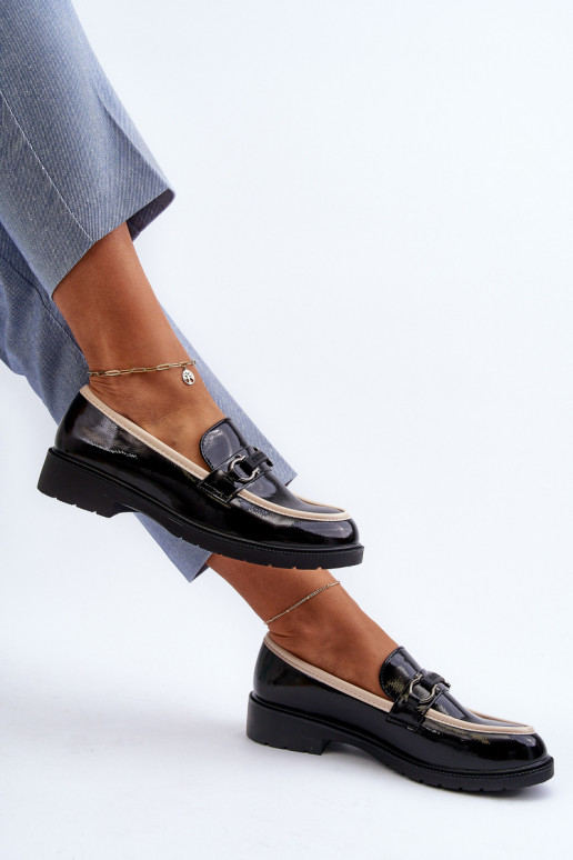 Damen Lackschuhe Mokassins S.Barski HY336A schwarze Farbe