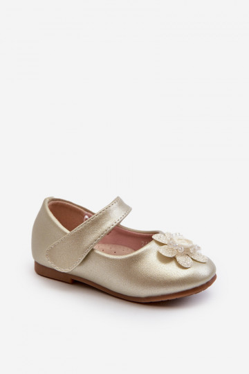 Ballerinas für Kinder mit Klebeverschlüssen mit Ornamenten in der Farbe Gold von Serinde