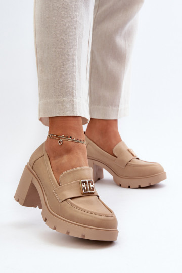 Schuhe mit breiten Absätzen und Ornamenten beige Ranunca
