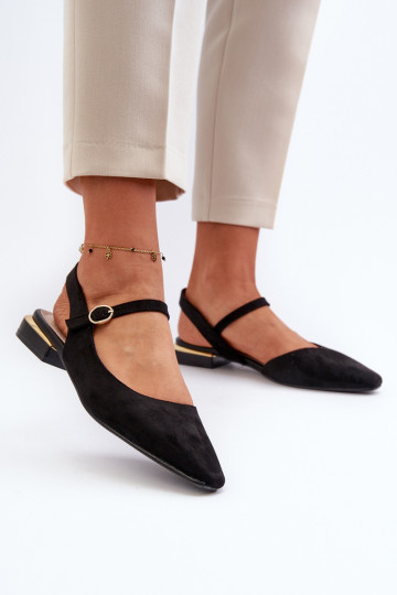 Sergio Leone SK831 Schwarze Ballerinas mit niedrigem Absatz und offener Zehenpartie