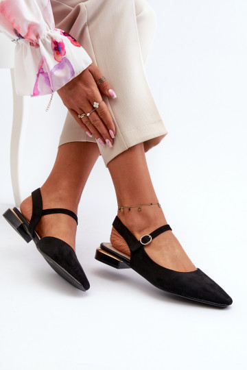 Sergio Leone SK831 Schwarze Ballerinas mit niedrigem Absatz und offener Zehenpartie 2