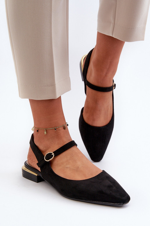 Sergio Leone SK831 Schwarze Ballerinas mit niedrigem Absatz und offener Zehenpartie