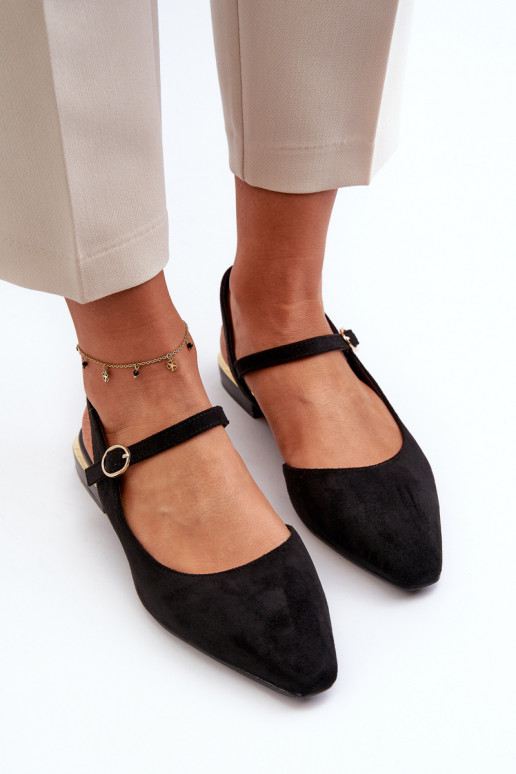 Sergio Leone SK831 Schwarze Ballerinas mit niedrigem Absatz und offener Zehenpartie