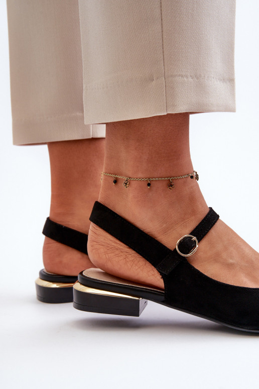 Sergio Leone SK831 Schwarze Ballerinas mit niedrigem Absatz und offener Zehenpartie